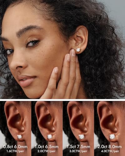 Moissanite Stud Earrings for Women Men, 18K White Gold Plated 925 Sterling Silver 14K Gold, D Color VVS Clarity Lab Created Moissanite, Hypoallergenic Earrings Jewelry Gifts for Her Him2