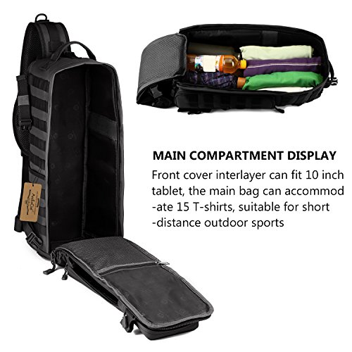 Arcenciel Tactical Sling Pack Military Molle Chest Crossbody Shoulder Bags Motorcycle Bicycle Assault Range Diaper Day Backpack With Patch (Black) #TOP5