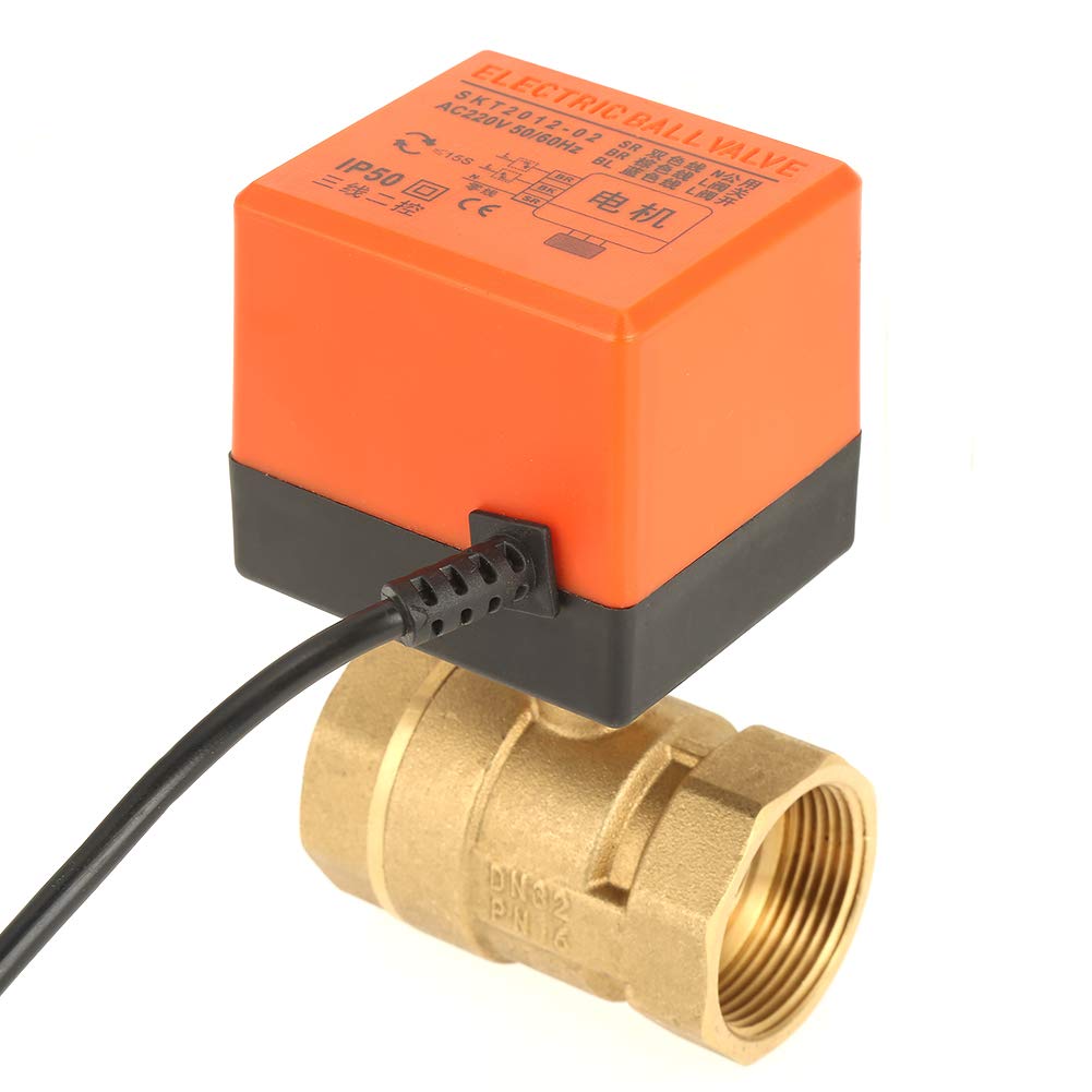 Válvula de bola motorizada de latón AC 220V, válvula de bola eléctrica de control G1-1/4 DN32 de 2 vías, 3 hilos y 2 puntos