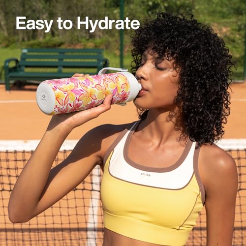 Image of ENCOOL Insulated Water Bottle with Straw Stainless Steel Water Bottle, Leak-Proof, BPA-Free, Double Wall Vacuum Keeps Cold for 24 Hours for Sports, Travel, School (26 oz, Tropical Floral)