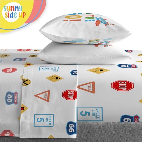 Image of Sunny Side Up On The Go Full Comforter Set - 7 Piece Kids Bedding Includes Comforter, Sheets & Pillow Cover - Super Soft Vehicles Microfiber Bed Set