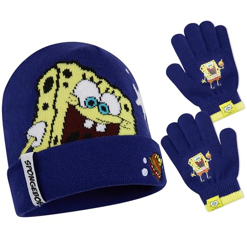 SPONGEBOB SQUAREPANTS Set d'Accessoires d'hiver pour Garçon, Gant et Bonnet - Cadeau Enfant