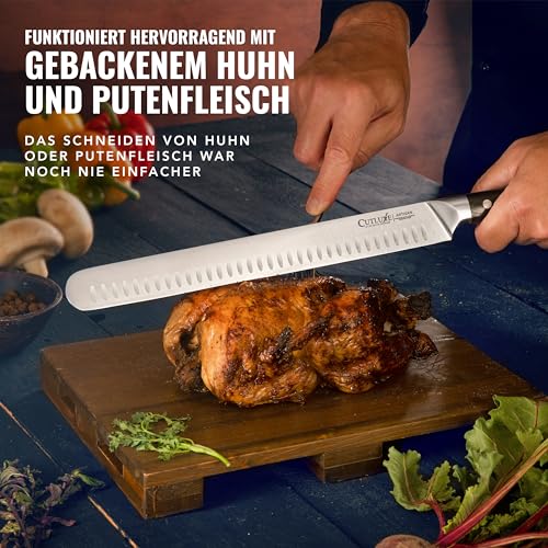 Foto von Cutluxe Dönermesser Schinkenmesser – 30cm Tranchiermesser, Fleisch- und BBQ Messer– Deutschem Stahl, Volltang & ergonomisches Griffdesign mit Scheide – Artisan Serie