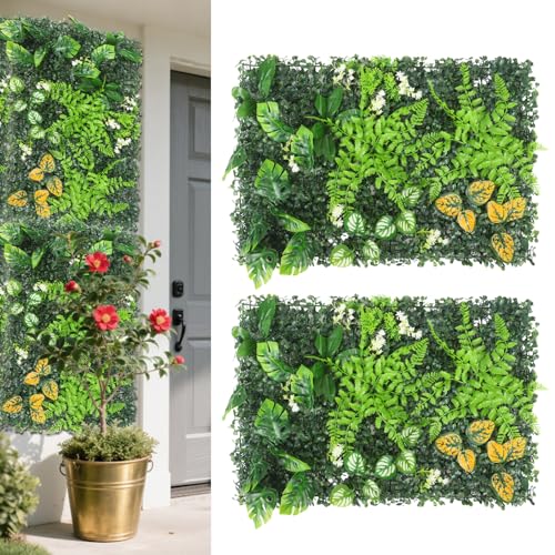 Strixorn Pflanzenwand Outdoor, 2 Stück Kunstpflanzen Wand, 60 x 40 cm Künstliche Pflanzen Deko für Wand, Balkon & Garten(02)