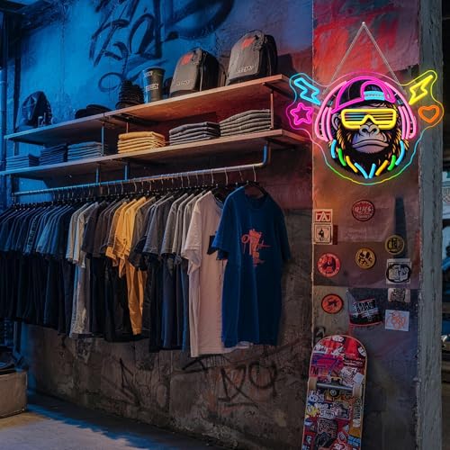 Image of Music Gorilla LED Neon Sign Headphone Monkey Light for Game Wall Decoration | 16.59IN*11.8IN,Five level brightness adjustment,USB power,For Bar,Club,Pub,Men Cave,Living room,Bedroom,Restaurant,Party