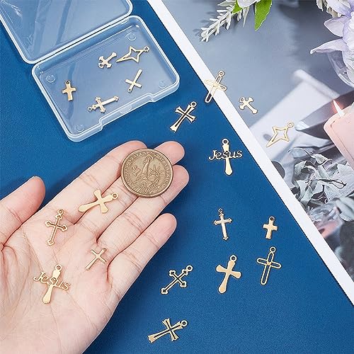 UNICRAFTALE 20Pcs 10 Style Cross Pendant Charms 304 Stainless Steel Cross Earring Pendants 12~20.5mm Long Golden Metal Cross Charms Punk Star Cross Pendants for DIY Bracelet Necklace Jewelry Making - Image 3