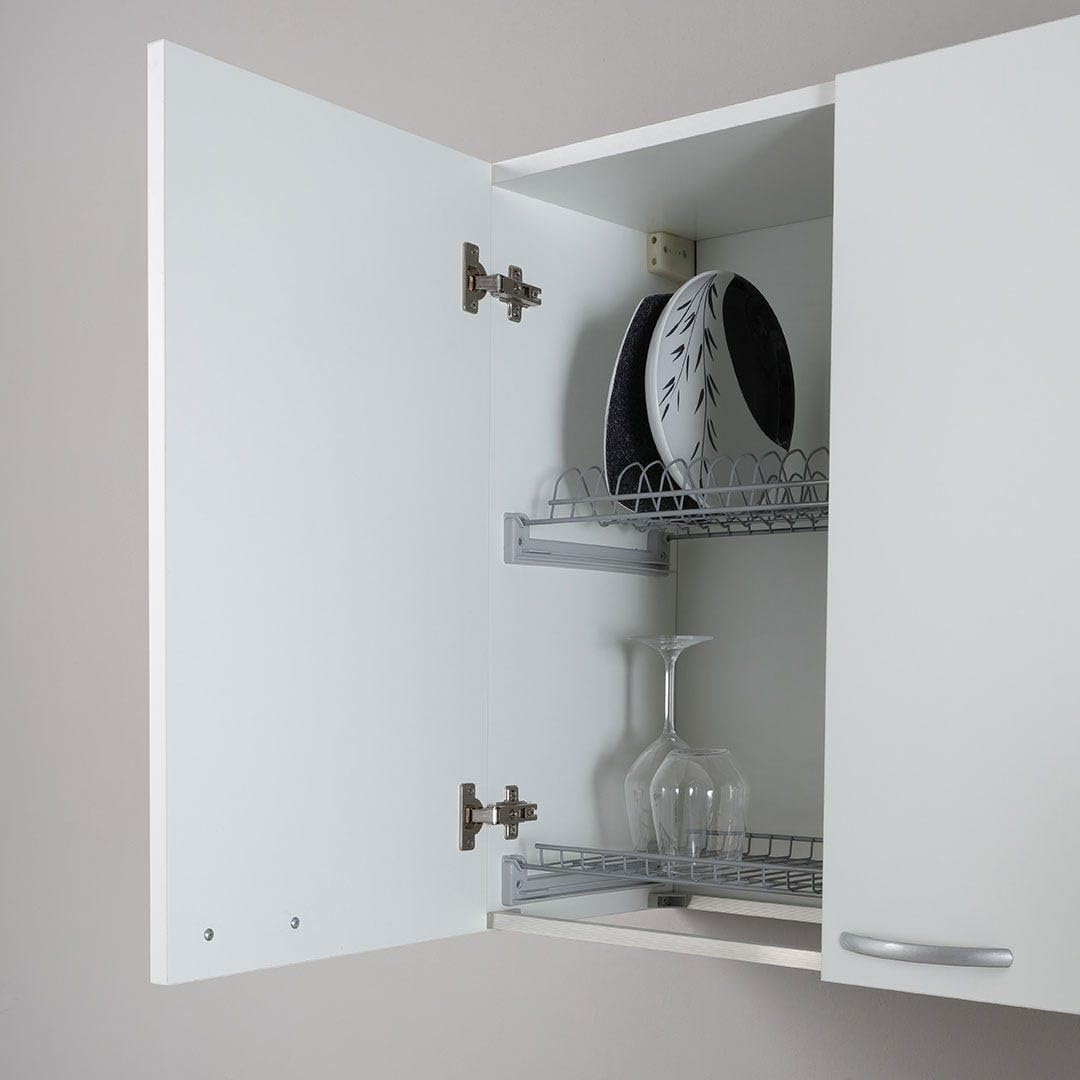 Trentiner Pensile Scolapiatti 80 cm Bianco con 2 Ante e 2 Ripiani - Stile Moderno e Salvaspazio