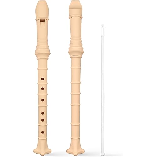 Silicone Soprano Recorder Instrument for Beginners, 6-Hole Music Flute Instrument for Kids & Adults, Flexible & Durable Design with Cleaning Rod, Easy to Clean for School or Home Use (Beige)