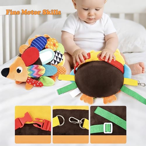 Baby Sensory Hedgehog Tummy Time Toys 0-6 Months, Multi-Textured Squeaking & Crinkling Infant Stuffed Toys for Babies with Baby Mirror, Plush Montessori Gifts for Newborn Boys Girls 3-6 6-12 Months - Image 6