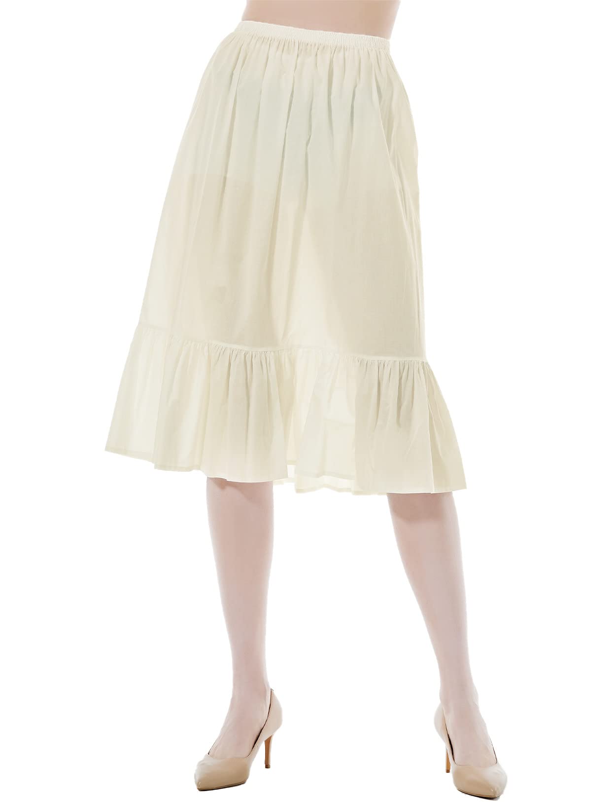 BEAUTELICATE Unterrock Damen 100% Baumwolle Lang Antistatisch Petticoat Halbrock Unterkleid für Kleid mit Rüschen Schwarz Elfenbein Weiß