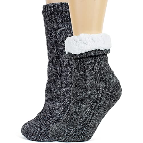 Tough Land Slipper Socks for Women with Grippers Non Slip, Sherpa Lined Slipper Socks