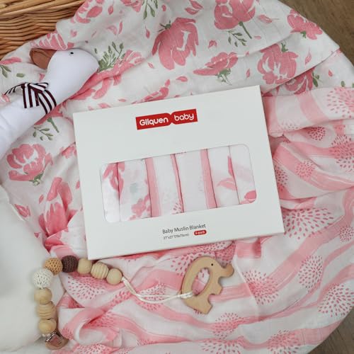 Image of GLLQUEN BABY Receiving Blanket Boy Cotton Muslin Swaddle Blankets Girl Newborn Squares Breathable & Soft Thin Baby Blankets Cloths Double Absorbent Infant Swaddling Wrap - 6 Pack (Flower)