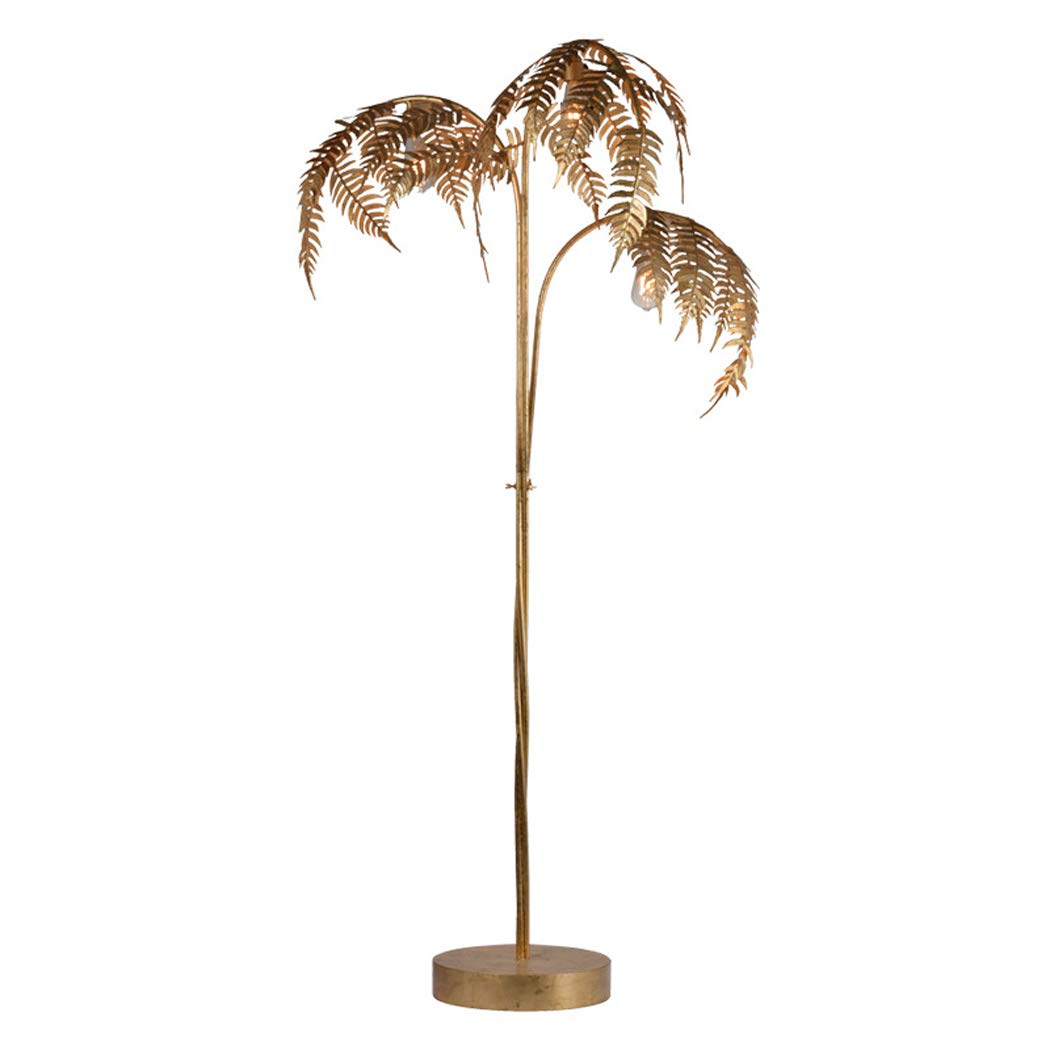 European Retro Old Wrought Iron Floor Lamp Golden Palm Tree Floor Lamp with Golden Finish 3 Lights Golden Tree Living Room Decoration Lamp