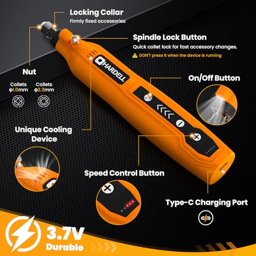Image of HARDELL Mini Cordless Rotary Tool 3.7V, 5-Speed and USB Charging with 35 Accessories, Multi-Purpose Power Rotary Tool for Sanding, Polishing, Drilling, Carving, Engraving, DIY Crafts