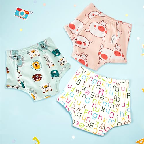 Image of SNUGKINS Snug Potty Training Pull-up Pants for Babies /Toddlers /Kids | 100% Pure Cotton | Washable & Reusable | (Size 5, Fits 5-6 Years) | Pack of 3 - Snug Farm & Kindergarten Tales
