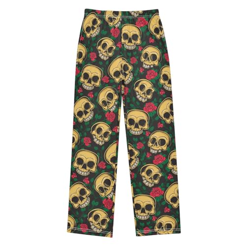 ZZXXB Skulls and Flowers Boys Long Pants Soft Trousers Elastic Waist Kids Lounge Bottoms with Pockets S-XL