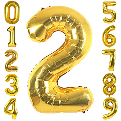 Tomario 40 Inch Large Number Balloon, Giant Foil Number Balloons for Birthday Party Decoration, Anniversaries (Glod, Number 2)