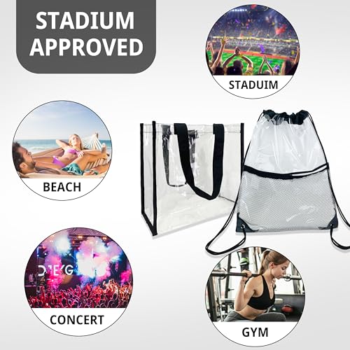 Clear Drawstring Bags Backpack, Clear Tote Bag for Stadium Events- Transparent See Through Bag Plastic for Concert Stadium Approved Women, 2 PACK4