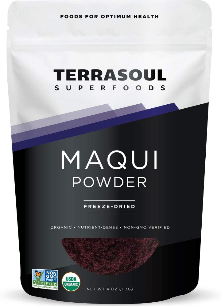 Terrasoul Superfoods Organic Maqui Berry Powder, 4 Oz, Freeze-Dried, Antioxidant-Rich Superfood for Smoothies, Desserts, and Immune Support
