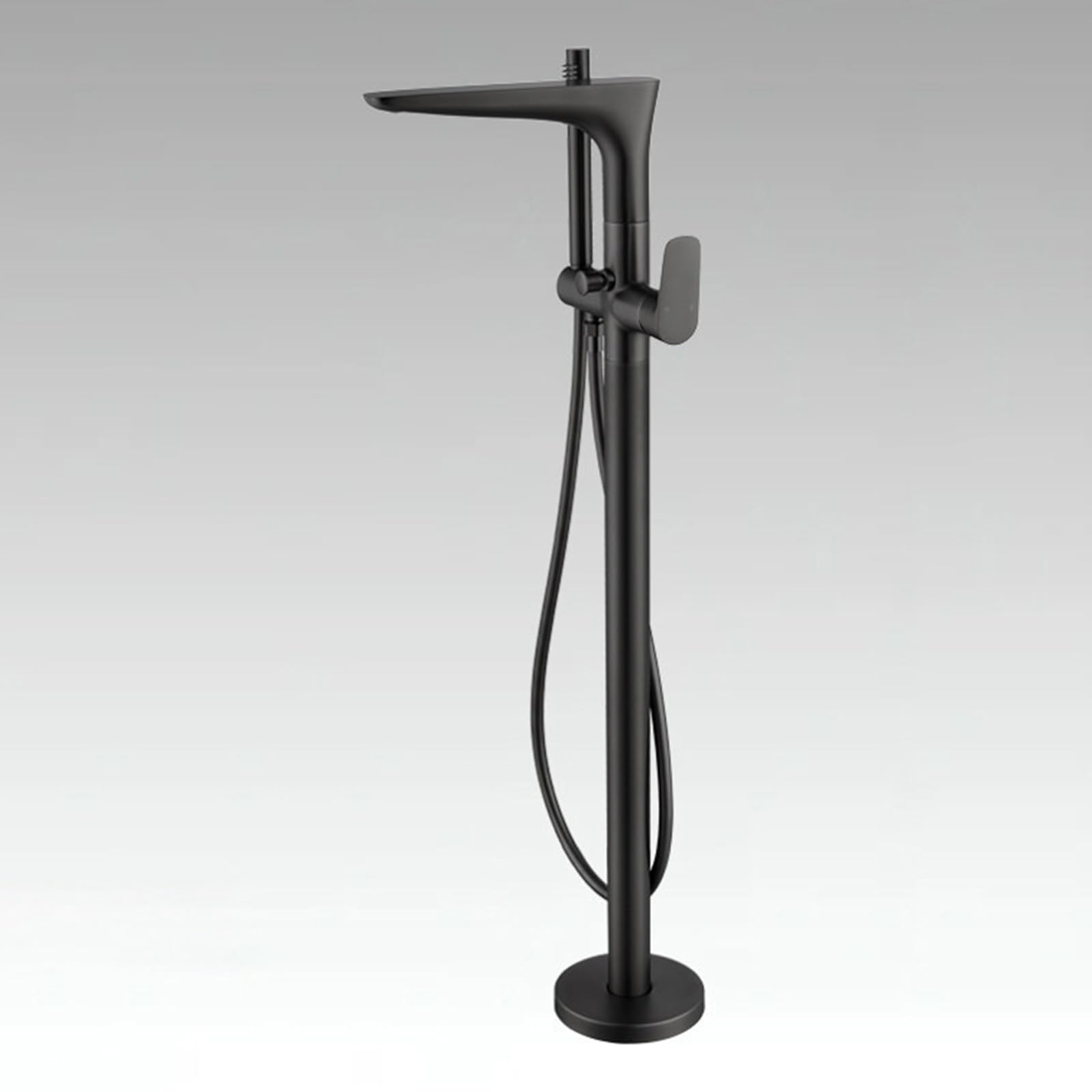 Grifo Mezclador de Bañera Y Ducha Grifo de Bañera Independiente Negro con Grifo de Suelo de Latón Negro para Agua Caliente Y Fría Giratorio 360°