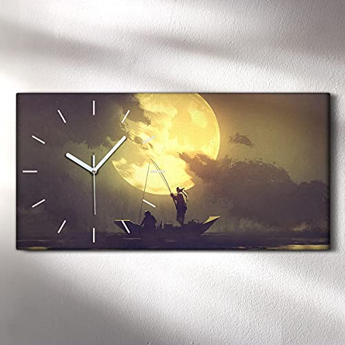 Horloge sur Toile Art Moderne 60x30cm Design Pêcheur - Finition Premium Mains Blanches - 3
