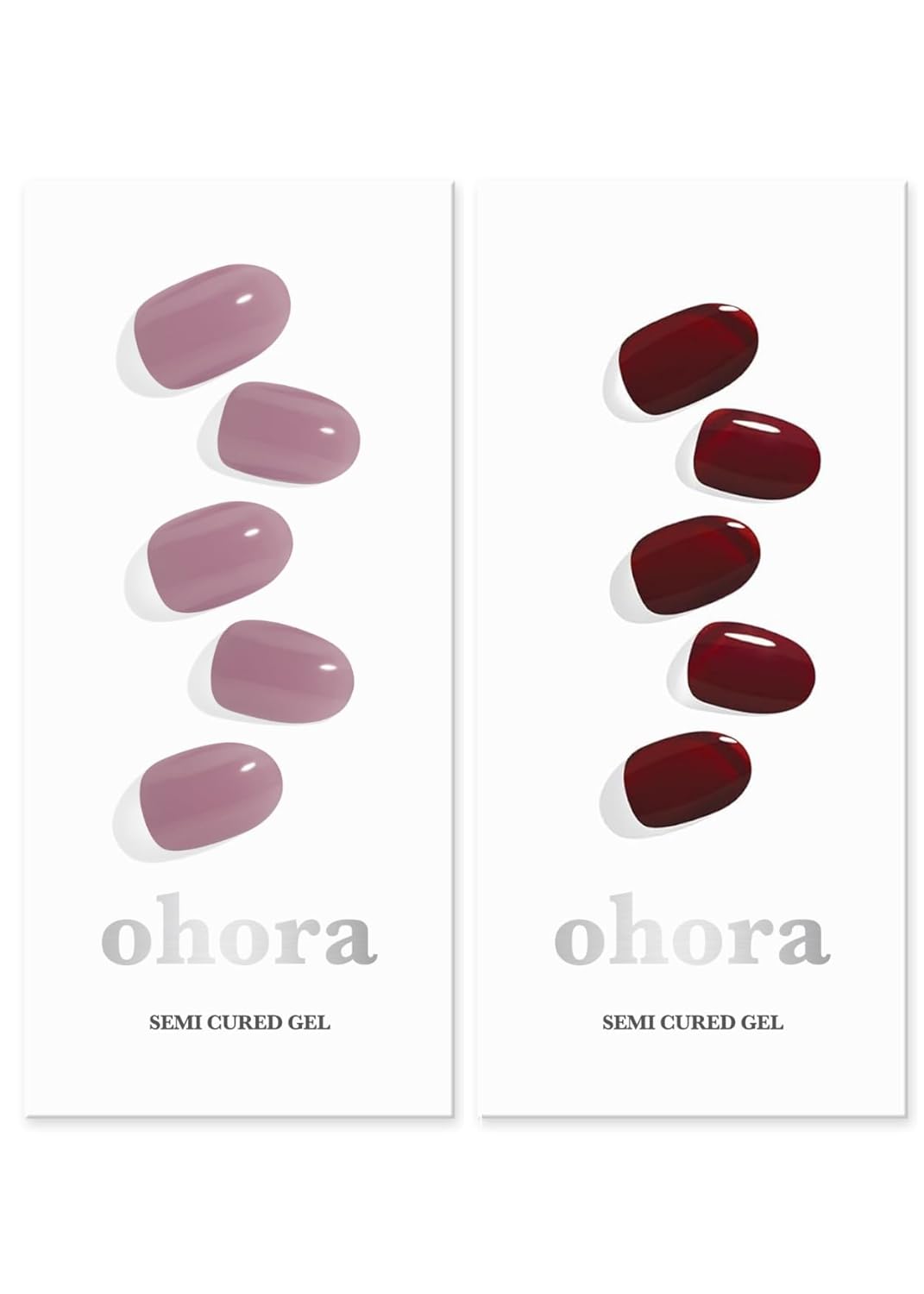 ohora Semi Cured Gel Nail Set of 2 (N Bare Plum & N Classic Burgundy) - Professional Salon-Quality Nail Care