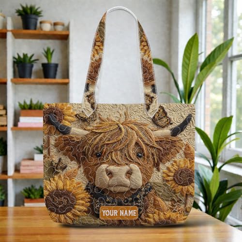 Bolso Tote acolchado personalizado con diseño Vaca Highland miniatura 5