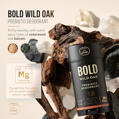 Image of Honestly pHresh Prebiotic Natural Deodorant for Men - Aluminum & Baking Soda Free with 24 Hour Odor Protection. Clean Vegan Deodorant for Sensitive Skin. Made In USA - Bold Wild Oak Scent, 2.5 oz