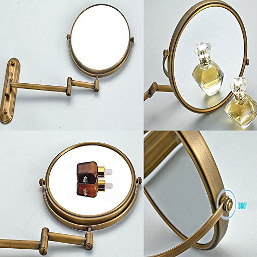 Kihappy 360° Swivel Extendable Bathroom Two-Sided Wall Mount Magnification Mirror (Brass, 8'', 3x Magnify)