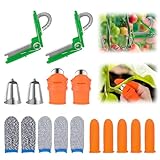 16 Pcs Gardening Thumb Knife Set, Thumb Knife for Harvesting, Stainless Steel Nail Cutters, Silicone Finger Protectors, Plant Picking, Vegetable Pruning, Garden Tool Set (Green)