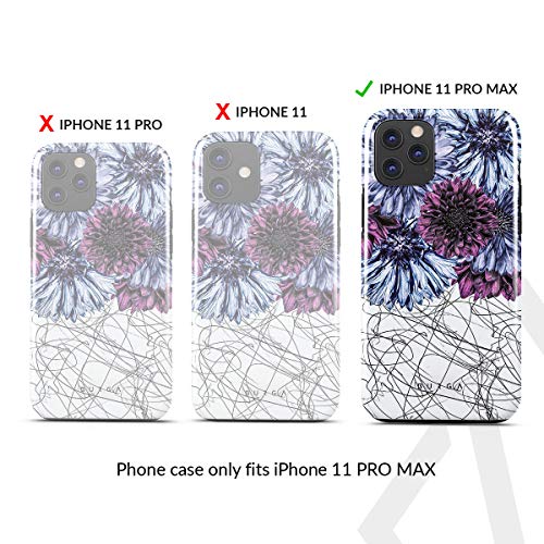 Burga Phone Case Compatible With Iphone 11 Pro Max - Hybrid 2-Layer Hard Shell + Silicone Protective Case -Dazzling Purple Dahlia Floral Print Pattern Doodle - Scratch-Resistant Shockproof Cover #TOP1