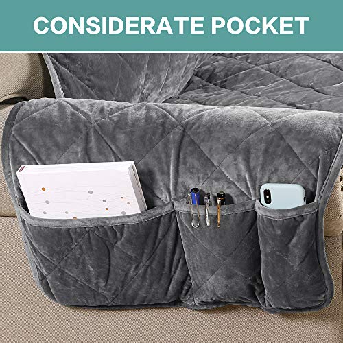 Turquoize Velvet Recliner Covers For Recliner Chair Covers Non Slip Recliner Slipcovers For Small Recliner With Elastic Straps Seat Width Up To 22" Recliner Chair Furniture Protector (22", Gray) #TOP2