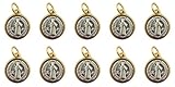 WJH Gold Plate Silver Toned Base Tu Tone Saint Benedict Medal, Lot of 10, 1/2 Inch
