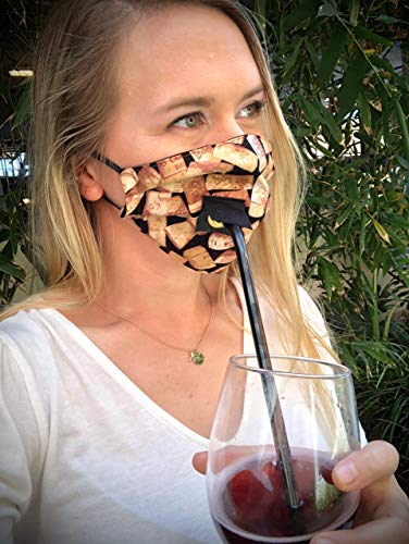 Amazon Com Handmade Fabric Face Mask Wine Sipper With Straw Hole Handmade