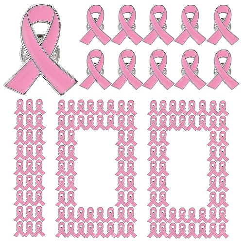 100Pcs Breast Cancer Awareness Accessories Pins- 1'' × 0.8'' Small Pink Ribbon Lapel Pins, Metal Brooch Hope Pin for Breast Cancer Survivor Charity Event Fundraising Gathering Women Girls