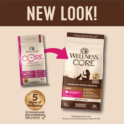 Image of Wellness CORE Adult Dry Cat Food, Natural, Grain Free Kibble, Turkey, Turkey Meal and Duck Recipe, 5 lb Bag