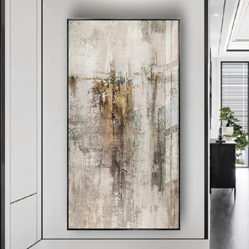 Peinture abstraite sur toile gris kaki décoration murale moderne 70x185 cm tableau encadré