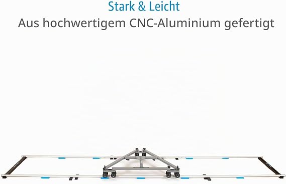 PROAIM Heavy Duty Portable 12ft Straight Professional Aluminium Tripod Dolly Rail Track System For DSLR Video Camcorders + Carry Bag (P-TRK-12) Center spacing 27.5 with industrial plastic feet; 4 foot segments 6 connectors 20 wedges and 2 end stops
