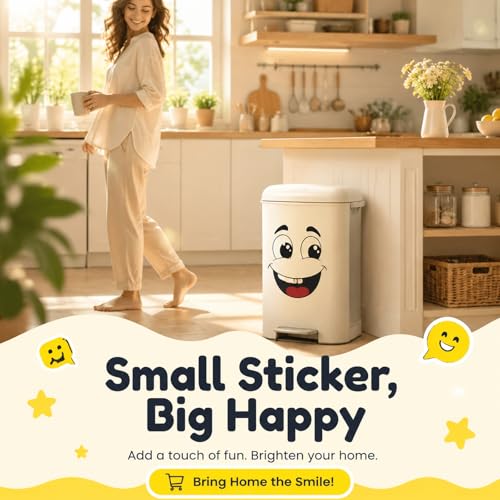 Image of 4Pcs Funny Trash Garbage Can Stickers-6.8in x 8.3in Cute Toilet Lid Decal Sticker,Adhesive Cartoon Expressions Sticker for Kitchen Fridge Bucket,Decorative Wall Stickers Indoor Outdoor,Type A