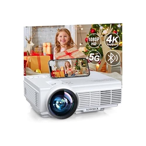 Projector with WiFi and Bluetooth, 5G WiFi Native 1080P 9500L YOWHICK Outdoor Projector 4K Support, Mini Portable Movie Projector, for HDMI, VGA, USB, Laptop (Movie Projector White)