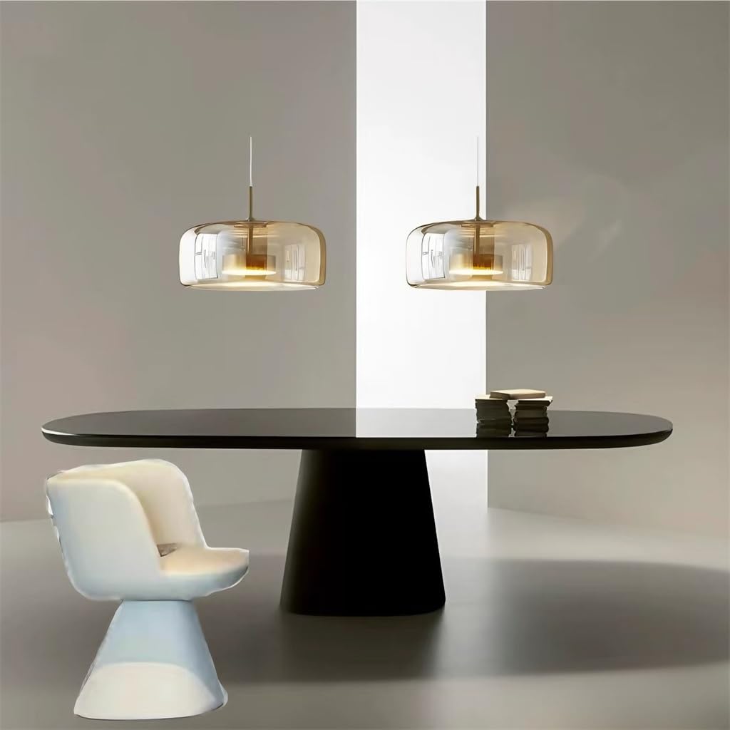 Suspension De Table À Manger, Lampe Suspendue En Verre, Style Vintage Ambré Rétro, Douille E27, Hauteur Réglable, Pour Salles À Manger, Salons, Cuisines Et Restaurants(Amber,33cm)