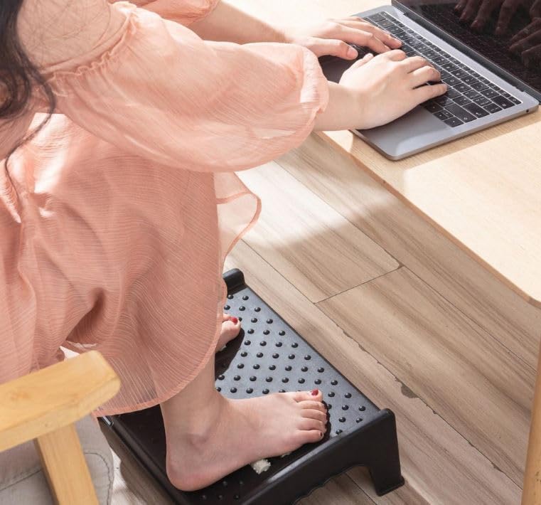 Image of URBAN LUXY Adjustable Foot Rest for Office Chair, Massage Texture, Roller, Ergonomic, Office,Footrest (Double Roller Footrest-Black)