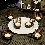 FORUP 6 Pack Skeleton Hand Tea Light Candle Holders, Halloween Candle Holder, Halloween Home Table Decoration, Black