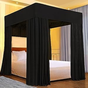 Joylife Canopy Bed Curtains King Bed Canopy for Girls, Canopy Curtains and Bed Curtains, Bed Canopy Curtains for Home Decorations (Pure Black, California King)
