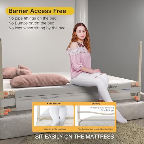 Image of BAYBEE Baby Bed Rail Guard (150x80cm), Bedrail for Baby Safety with 28 Height Adjustable, Portable Bed Side Protector for Babies Falling | Foldable Single Bed Railing for Babies Toddler (Light Grey)