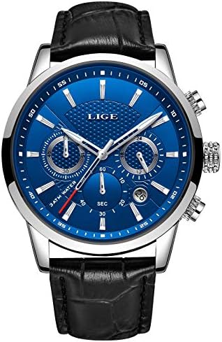 LIGE Men's Watches Fashion Chronograph Stainless Steel Waterproof Quartz Watch Leather Band Business Casual Wrist Watches for Men