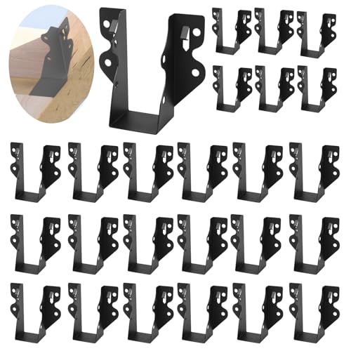 24 Pcs 2x4 Joist Hanger , Black Powder-Coated, Rafter Hurricane Tie Brackets Truss Hanger Tie Brackets for Floor Deck and Ceiling Trusses