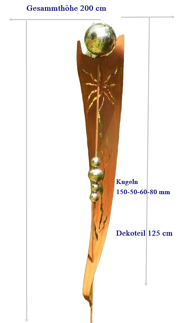 Gartendeko Rost Stecker, 200 cm, mit 5 Edelstahlkugeln, Geschenkidee