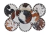 Cowhide Coasters Set of 6 pcs Round Natural Cowhides Drink Pads Hair On Genuine Leather Tea Cup Mats Home Decor & Home Living Ideas Multicolor Furry, Stain Protection