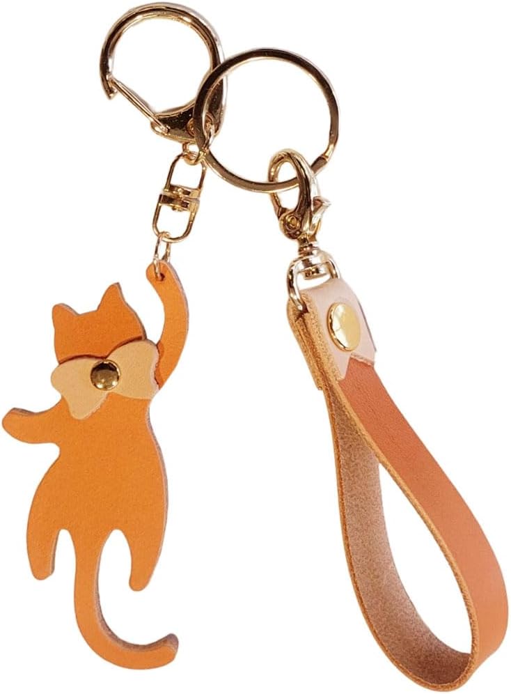 Amazon.co.jp: [byDream] 飛ぶ猫 キーホルダー 本革 バッグチャーム